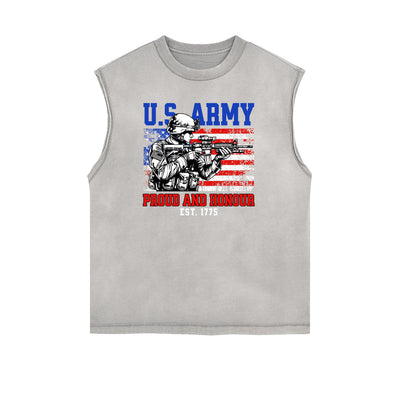 Distressed Sleeveless American Skull Pattern Tee