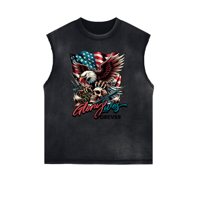 Frayed Edge American Skull Graphic Tank Top