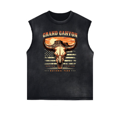 Frayed Edge American Skull Graphic Tank Top