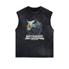 Distressed Sleeveless Wolf Pattern Tee