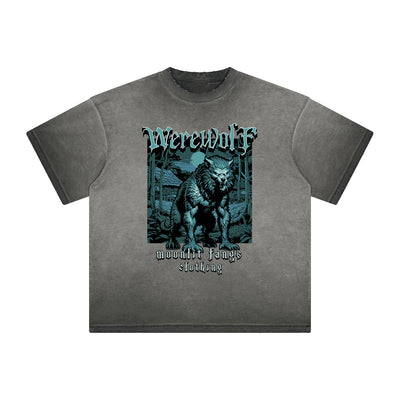Heavy Fade Wolf Graphic T Shirt