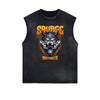Distressed Sleeveless Wolf Pattern Tee