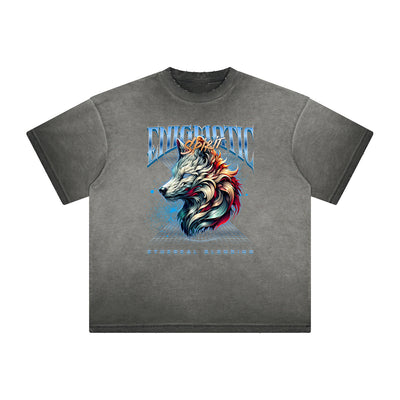 Heavy Fade Wolf Graphic T Shirt