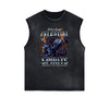 Distressed Sleeveless Wolf Pattern Tee
