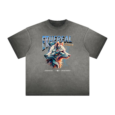 Heavy Fade Wolf Graphic T Shirt