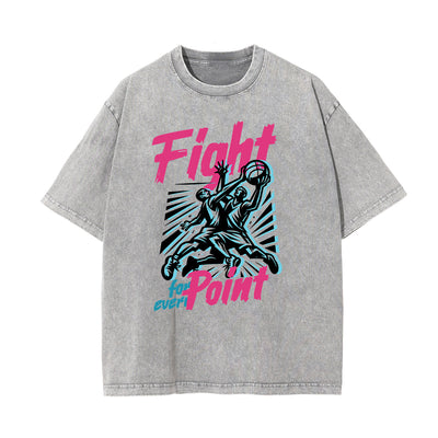 Stone-Washed Sports Graphic Print T-Shirt