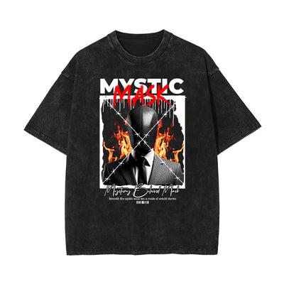 Stone Wash Mystery Mask Graphic T-Shirt