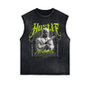 Distressed Sleeveless Mystery Mask Pattern Tee