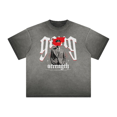 Heavy Faded Mystery Mask Graphic T Shirt