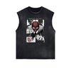 Distressed Sleeveless Mystery Mask Pattern Tee