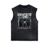 Distressed Sleeveless Mystery Mask Pattern Tee