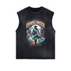Distressed Sleeveless Mystery Mask Pattern Tee