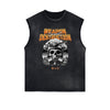 Distressed Sleeveless Mystery Mask Pattern Tee