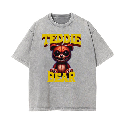 Stone Wash Creepy Bear Graphic T-Shirt