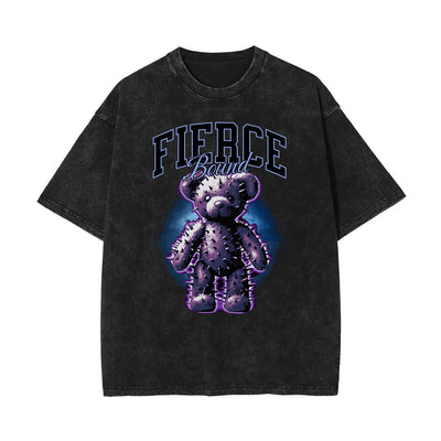 Washed Creepy Bear Graphic Cotton Tee