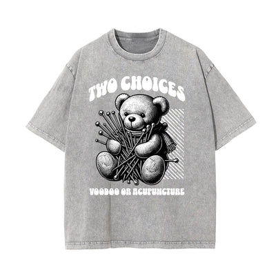 Stone Wash Creepy Bear Graphic T-Shirt