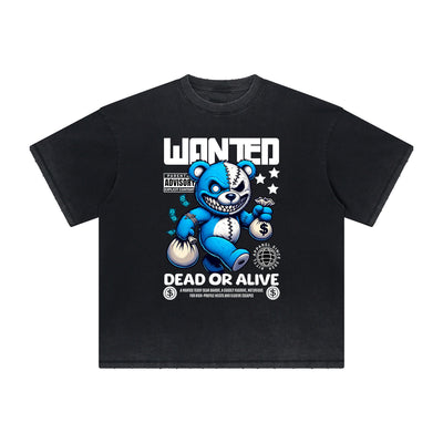 Heavy Faded Creepy Bear Graphic T Shirt