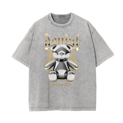 Stone Wash Creepy Bear Graphic T-Shirt