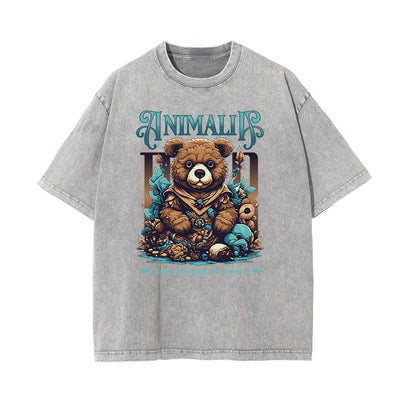 Stone Wash Creepy Bear Graphic T-Shirt