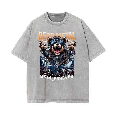 Stone Wash Creepy Bear Graphic T-Shirt