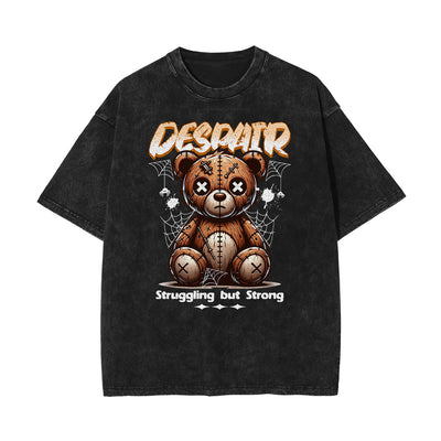 Washed Creepy Bear Graphic Cotton Tee