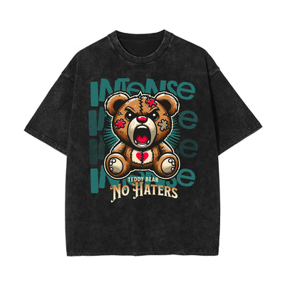 Washed Creepy Bear Graphic Cotton Tee