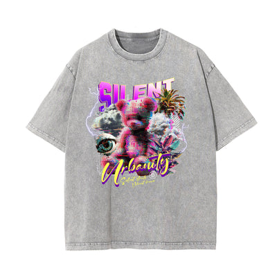 Stone Wash Creepy Bear Graphic T-Shirt