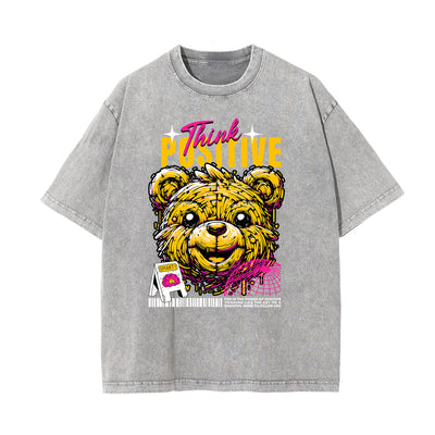 Stone Wash Creepy Bear Graphic T-Shirt