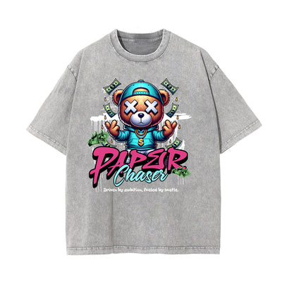 Stone Wash Creepy Bear Graphic T-Shirt