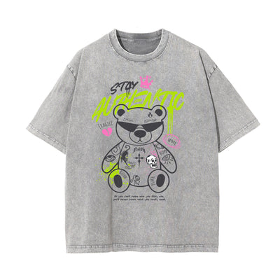 Stone Wash Creepy Bear Graphic T-Shirt