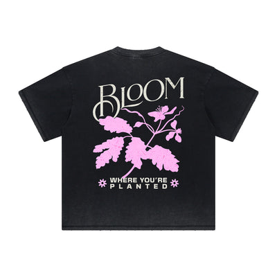 Vintage-Style Frayed Flower Graphic Tee