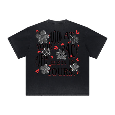 Vintage-Style Frayed Flower Graphic Tee