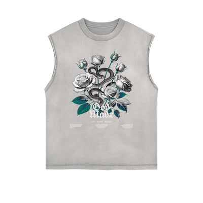 Frayed-Edge Flower Graphic Tank Top