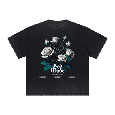 Vintage-Style Frayed Flower Graphic Tee