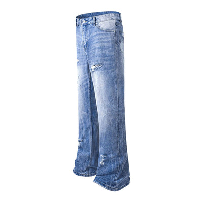 Relaxed Fit Wrinkle Wash Distressed Jeans