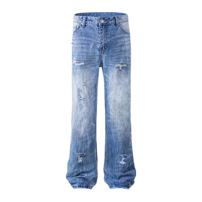 Relaxed Fit Wrinkle Wash Distressed Jeans