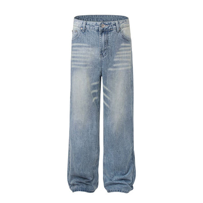 Wrinkled Light Wash Wide-Leg Jeans