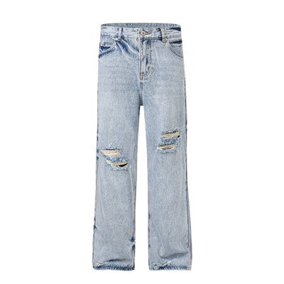 Light Blue Distressed Ripped Straight Jeans