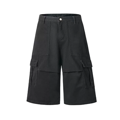 Solid Cargo Wide-Leg Cropped Pants