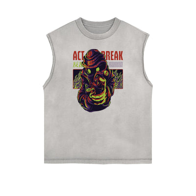 Sleeveless Streetwear Cartoon Graphic Tee