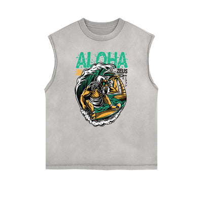 Sleeveless Streetwear Cartoon Graphic Tee