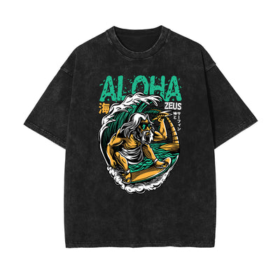 Streetwear Stone Wash Cartoon Pattern Tee