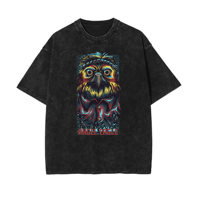 Streetwear Stone Wash Cartoon Pattern Tee