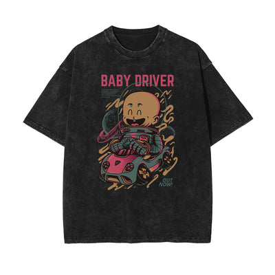 Streetwear Stone Wash Cartoon Pattern Tee
