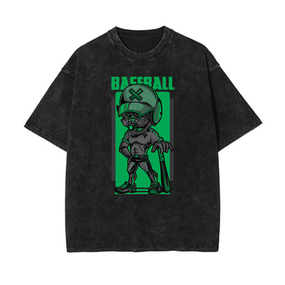 Streetwear Stone Wash Cartoon Pattern Tee
