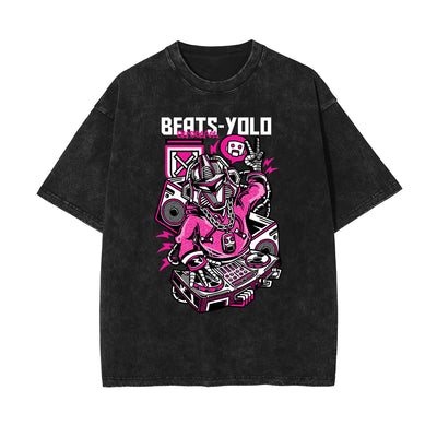 Streetwear Stone Wash Cartoon Pattern Tee