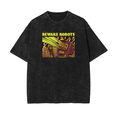 Streetwear Stone Wash Cartoon Pattern Tee