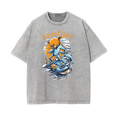 Streetwear Faded Cartoon Pattern Tee