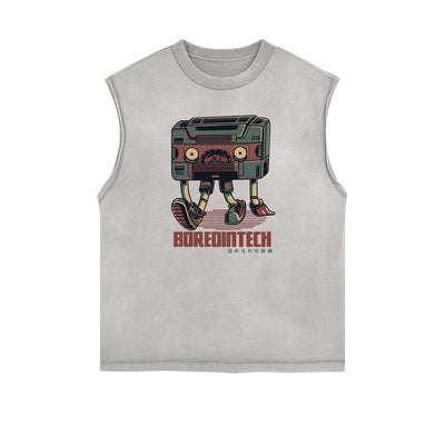 Sleeveless Streetwear Cartoon Graphic Tee