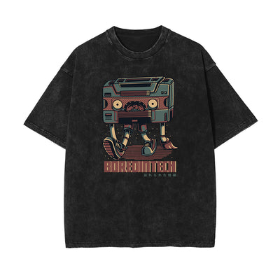 Streetwear Stone Wash Cartoon Pattern Tee